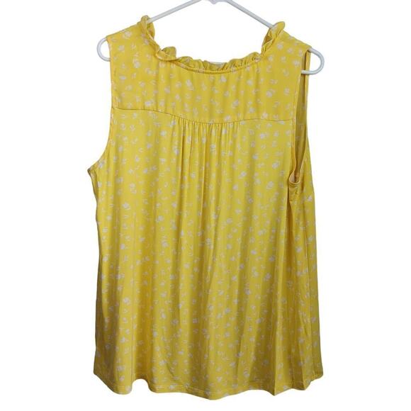 EUC Hawthorn Top Size 1X Sleeveless Yellow with White Flowers Ruffle Collar - Picture 4 of 6
